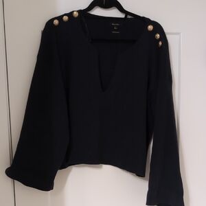 Massimo Dutti Elegant Navy Knit Top with Gold Buttons